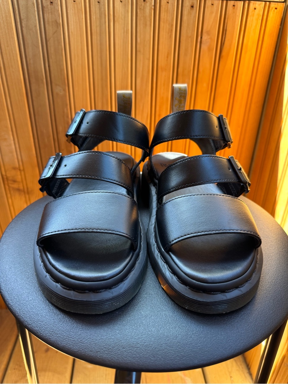 Dr. Martens Vegan Gryphon Mono Black Gladiator Sandals Felix Rub Off Women's 7.5